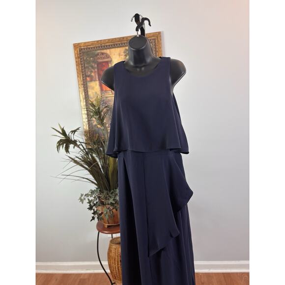 ASOS Bridesmaid's Maxi Dress Womens 12 Navy Lagenlook Fairy Goth Y2K Cape Top - Picture 3 of 15